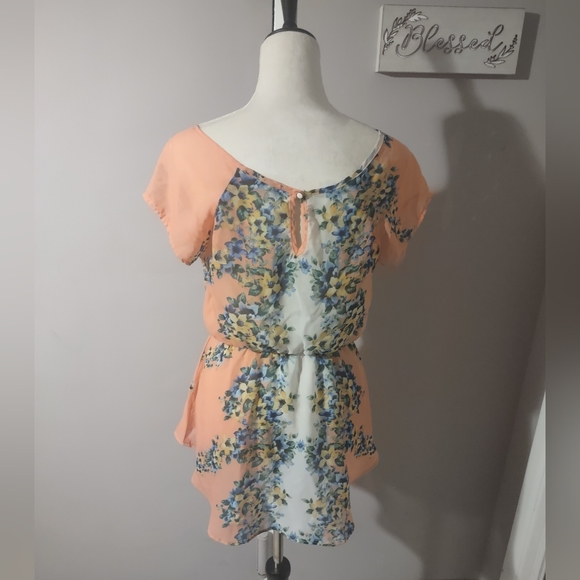Peach mesh floral shirt (juniors size L) - Picture 4 of 6